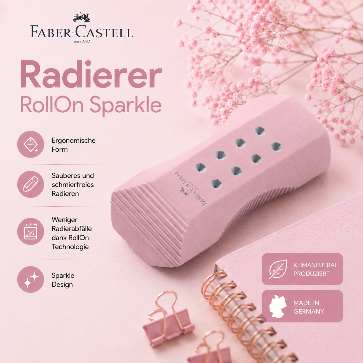 Faber-Castell Radierer RollOn Sparkle – Rosa