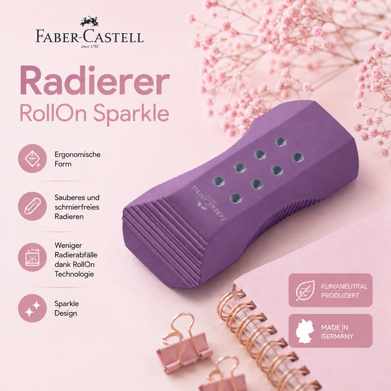 Faber-Castell Radierer RollOn Sparkle – Violett