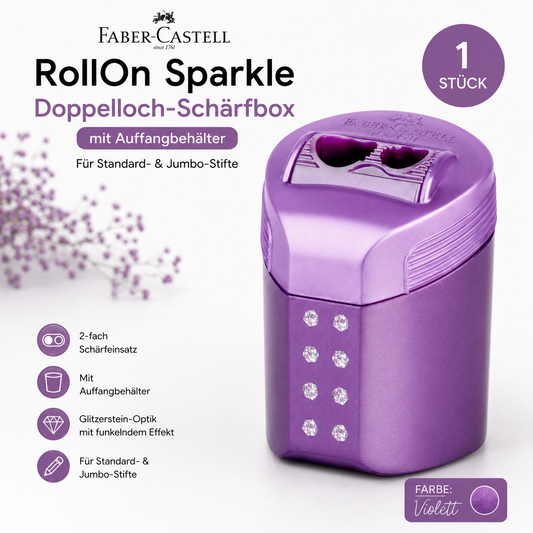 Faber-Castell RollOn Sparkle Doppelloch-Spitzer mit Auffangbehälter – Violett