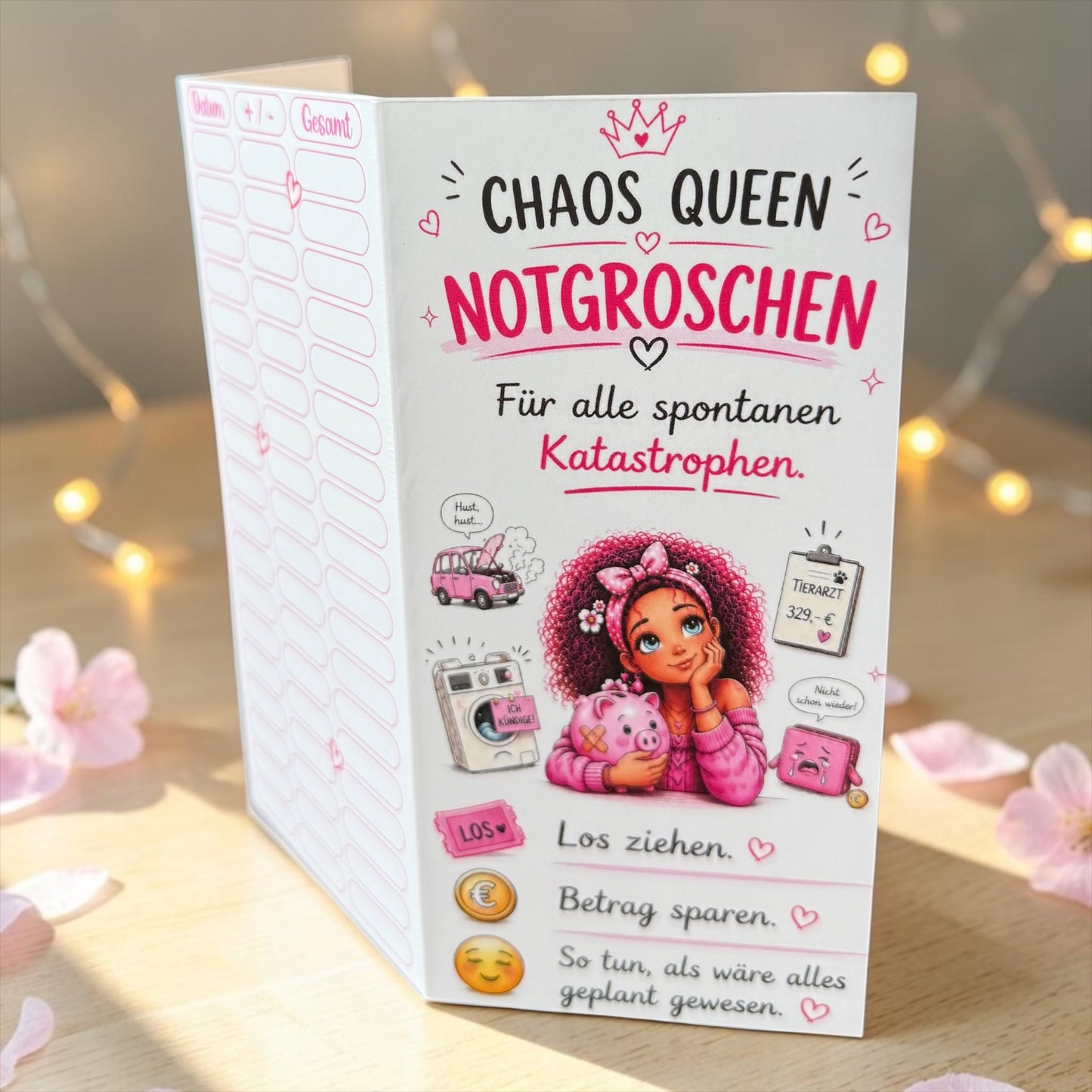 Chaos Queen - Notgroschen mit Lose A6 Klappkarte