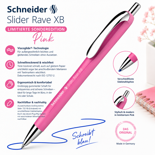 Schneider Slider Rave XB Kugelschreiber – Limited Edition Pink | Schreibfarbe Blau