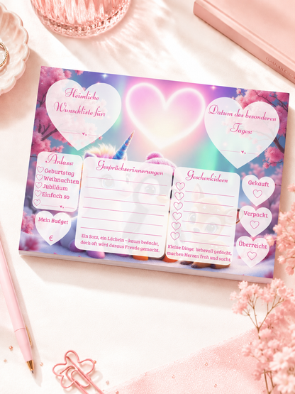 Geschenkplaner-Block „Heimliche Wunschliste"