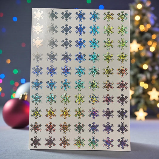 Rubbelsticker Schneeflocken – Silber holografisch (A4-Bogen)