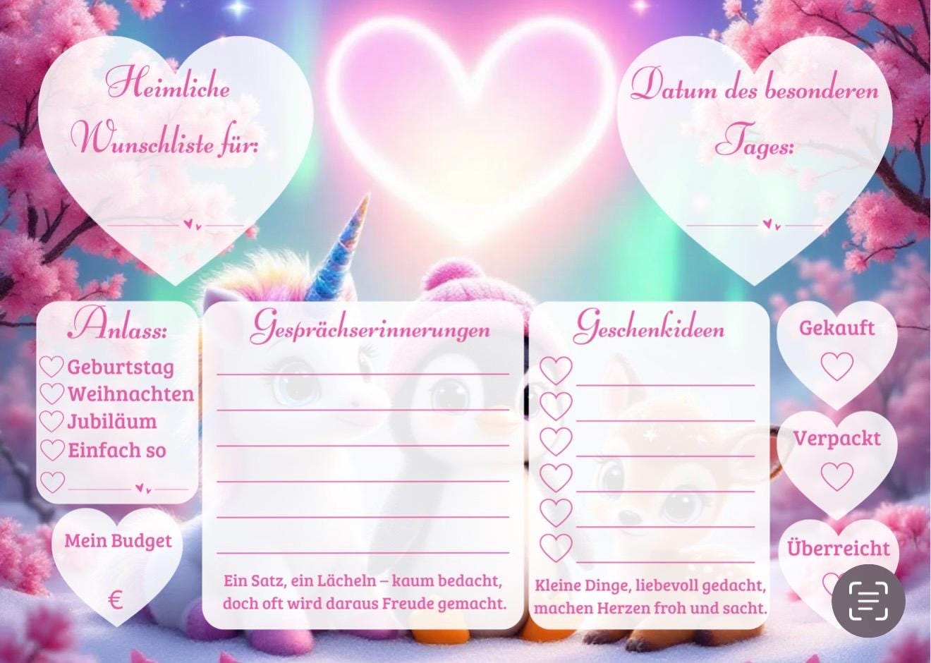 Geschenkplaner-Block „Heimliche Wunschliste"