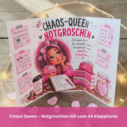 Chaos Queen - Notgroschen mit Lose A6 Klappkarte